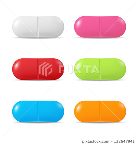 Vector Colorful Capsules Illustration. Medical Pill Set, Capsule Design for Medicine, Healthcare, Pills. Capsules in Vibrant Colors Red, White, Pink, Green, Blue, Yellow. Pharmaceutical Concept Vector Colorful Capsules Illustration. Medical Pill Set, Capsule Design for Medicine, Healthcare, Pills. Capsules in Vibrant Colors Red, White, Pink, Green, Blue, Yellow. Pharmaceutical Concept 122647941