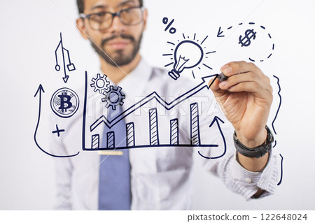 Business man drawing finance, Executive hand drawing finance concepts, Man hand drawing finance, Finance strategies concept Business man drawing finance, Executive hand drawing finance concepts, Man hand drawing finance, Finance strategies concept 122648024