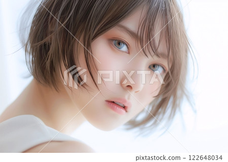 留著波波頭的美女，皮膚護理，頭髮顏色“AI 生成的圖像” 122648034