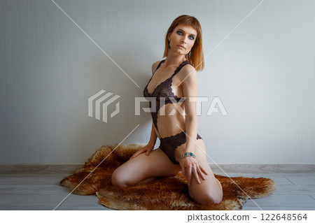 Beautiful and sexy young adult sensuality pretty dark blonde woman 122648564