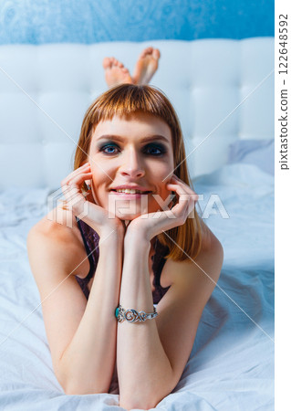 Beautiful red haired sexy girl in lace lingerie 122648592