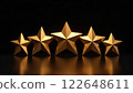Five golden stars lined up against a black background representing a perfect score. Concept of perfection. 122648611