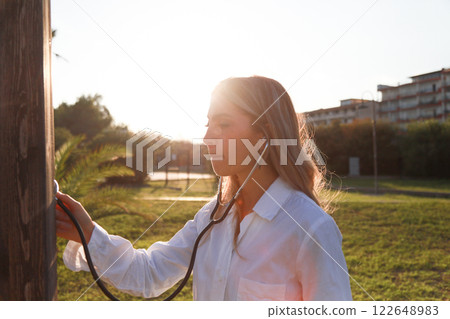 Woman Doctor Using stethoscope In Open Air 122648983