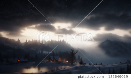Snow country Christmas scenery AI image 122649019