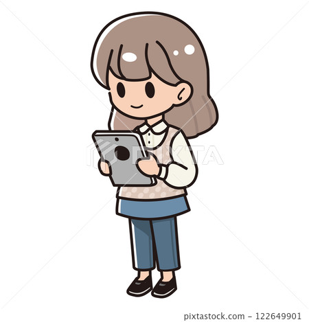 使用平板設備的女孩 使用平板設備的女孩 122649901