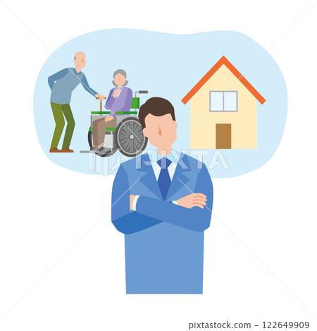 A man with his arms folded thinking about his parents 122649909