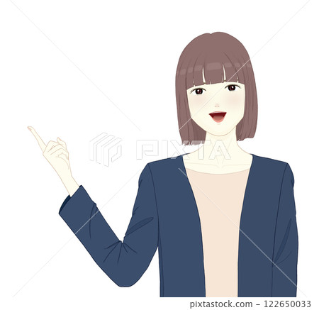 Businesswoman pointing upwards 122650033