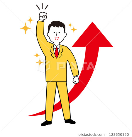 An arrow going up and a businessman doing a fist pump Simple 122650530