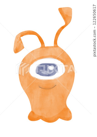 Watercolor Orange Alien with One Eye in Childish Style Clipart Illustration for Textile, Print and Web Design 122650617