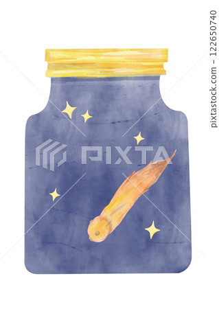 Watercolor Illustration Space Jar with Starry Sky and Comet or Asteroid, for Print, Textile, Cards, Web Watercolor Illustration Space Jar with Starry Sky and Comet or Asteroid, for Print, Textile, Cards, Web 122650740