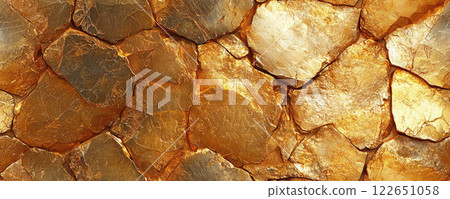 Wall of golden stones, seamless pattern. Abstract gold stones. Wall texture background 122651058