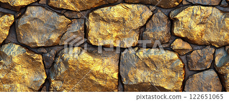 Wall of golden stones, seamless pattern. Abstract gold stones. Wall texture background Wall of golden stones, seamless pattern. Abstract gold stones. Wall texture background 122651065