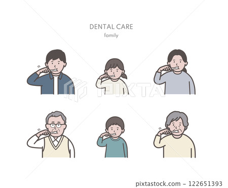Illustration of a family brushing their teeth 122651393