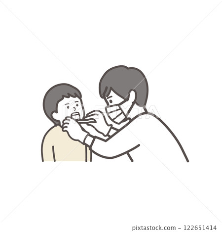 正在接受牙科檢查的男孩的上半身插圖 122651414