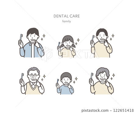 一家人刷完牙後牙齒乾淨的插圖 122651418