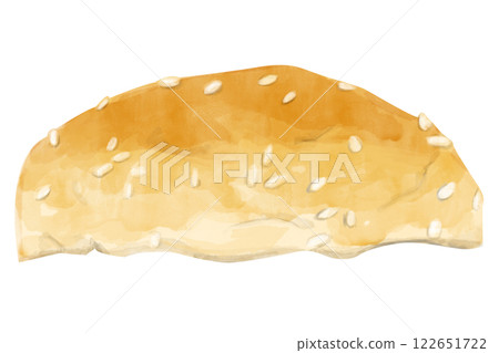 Watercolor Burger Bun Top One Isolated Illustration for Print and Web	 122651722