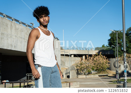 Portrait of a smiling young Hispanic African man. 122651832