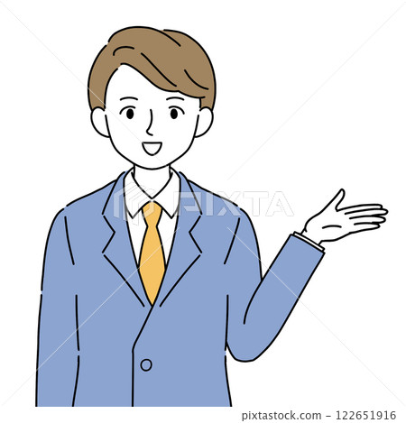 A man in a suit introducing himself with a smile 122651916