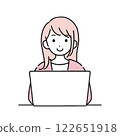 Illustration of a woman working with a personal computer 122651918