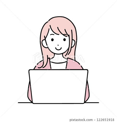 一個女人使用一台個人計算機的插圖 122651918
