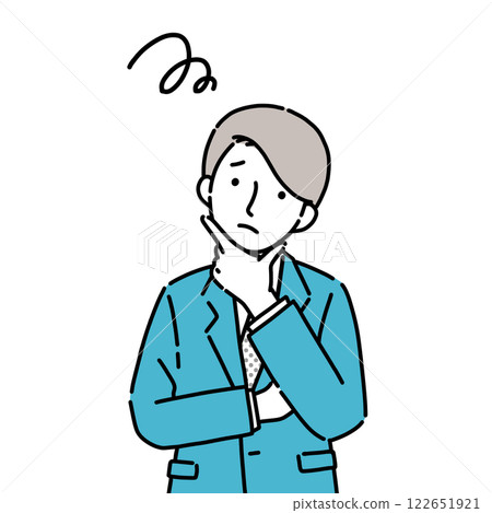 A young man in a suit with his arms folded and worried 122651921