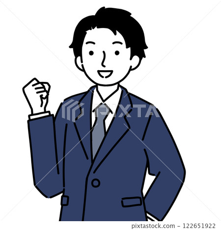 A young man in a suit doing a guts pose 122651922