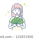 Illustration of a woman holding money 122651926