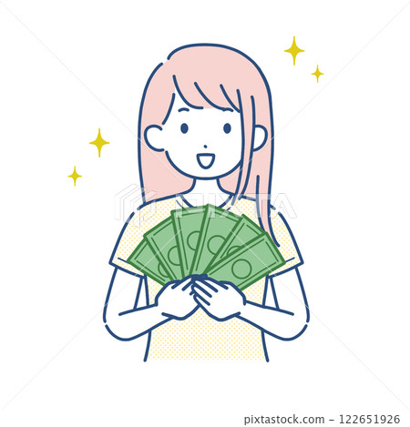 Illustration of a woman holding money 122651926