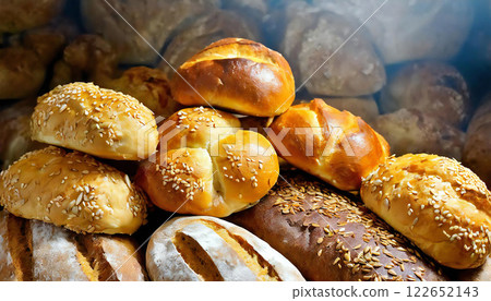 麵包店裡擺滿了新鮮出爐的麵包 122652143