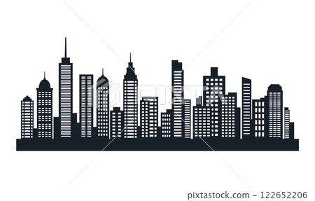 Silhouette of Cityscape Skyscrapers Buildings Landscape Wallpaper in Modern City Town 122652206