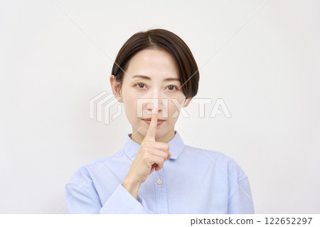 Woman secret pose white background Woman secret pose white background 122652297