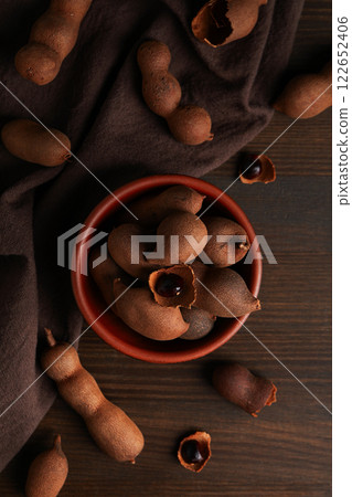 Tamarind fruit, concept of delicious food, fresh tamarind Tamarind fruit, concept of delicious food, fresh tamarind 122652406