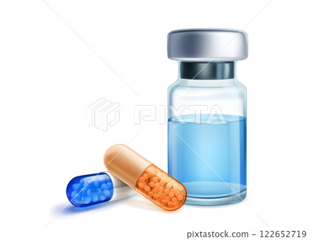 Medical vial and pills. 122652719