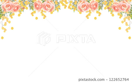 水彩玫瑰與含羞草花框 122652764