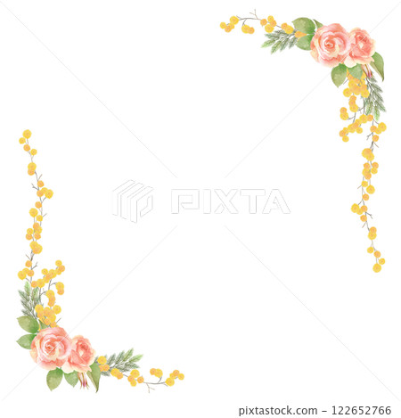 水彩玫瑰和含羞草花角框 122652766