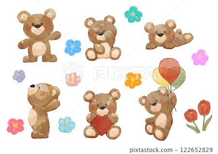 A cute bear drawn with a watercolor touch. It has a picture book-like feel. 122652829