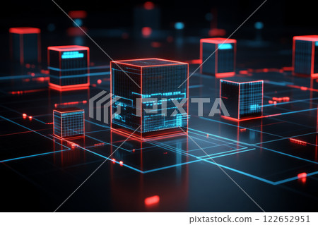 Futuristic digital cubes with neon glow Futuristic digital cubes with neon glow 122652951