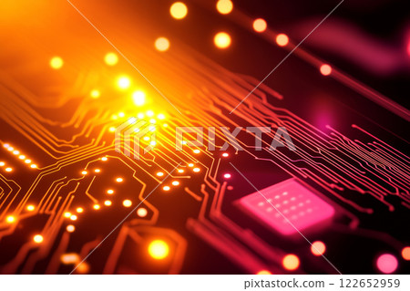 Abstract digital technology background with glowing circuits 122652959