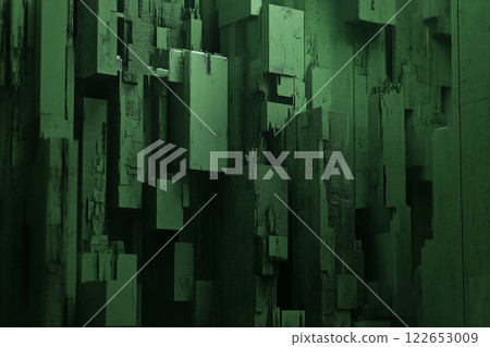 Abstract green geometric blocks create digital landscape 122653009