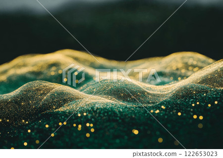 Glittering abstract landscape with golden lights 122653023