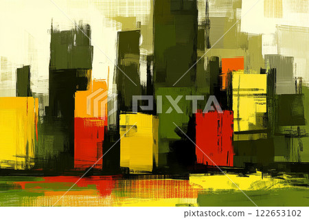Abstract cityscape with vibrant colors and bold brushstrokes 122653102