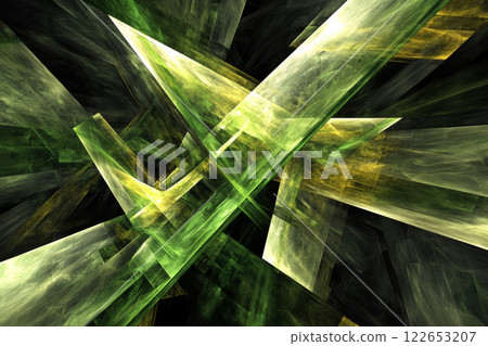 Abstract green and yellow geometric shapes create chaos Abstract green and yellow geometric shapes create chaos 122653207