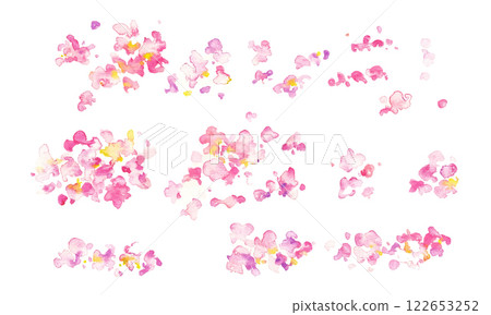 水彩畫。水彩櫻花花瓣背景。櫻花花瓣在風中飛舞的水彩畫。春天櫻花背景框架。 122653252