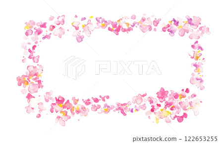 水彩畫。水彩櫻花花瓣背景。櫻花花瓣在風中飛舞的水彩畫。春天櫻花背景框架。 水彩畫。水彩櫻花花瓣背景。櫻花花瓣在風中飛舞的水彩畫。春天櫻花背景框架。 122653255