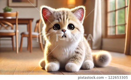 A cute fluffy kitten gazing with round eyes 122653305
