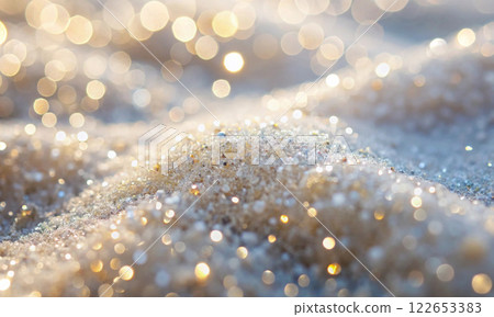 White fine grains of salt glistening in the bright sun 122653383