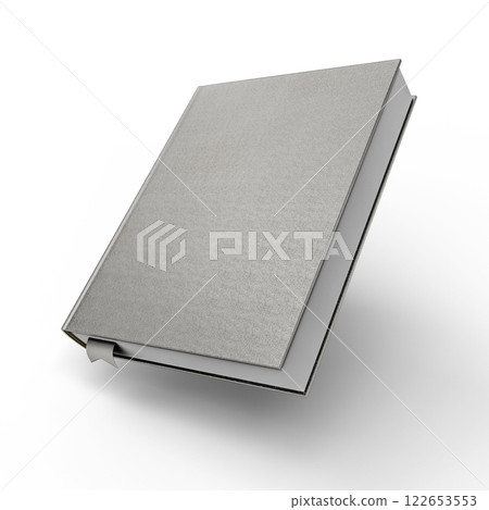 Silver Hardcover Book with a Decorative Bookmark Isolated on White Background. 3D Illustration. File with Clipping Path 122653553