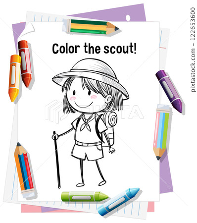 Scout Coloring Page with Pencils 122653600