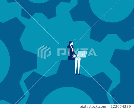 Business person caught up in the work gears. Business vector flat style Business person caught up in the work gears. Business vector flat style 122654229