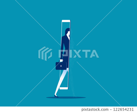 Business person with digital evolution. Business technology vector flat style Business person with digital evolution. Business technology vector flat style 122654231